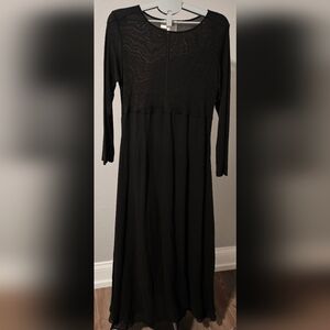 Elegant Black Long Sleeve Silk Dress